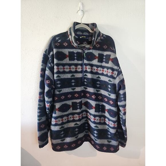 Eddie Bauer Pullover Aztec Western EBTEK Fleece Half Zip XL Blue Gray Green Geo - Picture 1 of 4